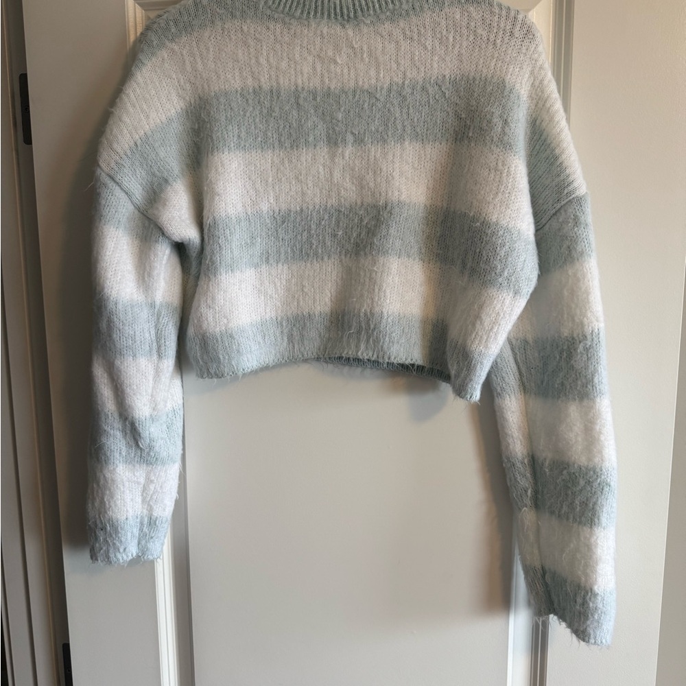 212 Collection Blue and White Cowl Neck Sweater